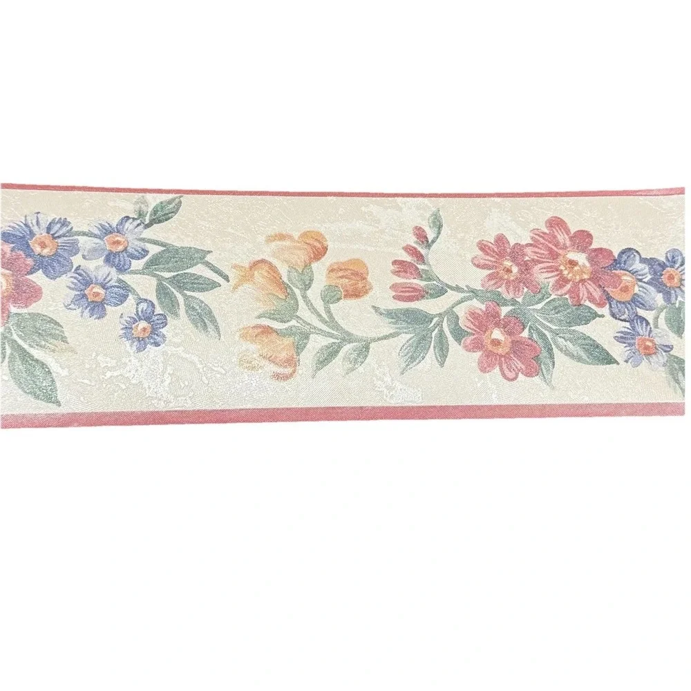 Vintage Floral Wallpaper Border Lot‎ 5 Rolls Cottage Pink Blue Flowers Textured